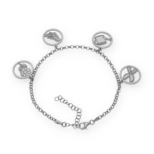 Pulsera Charms de Jardinería en Plata de Ley 925