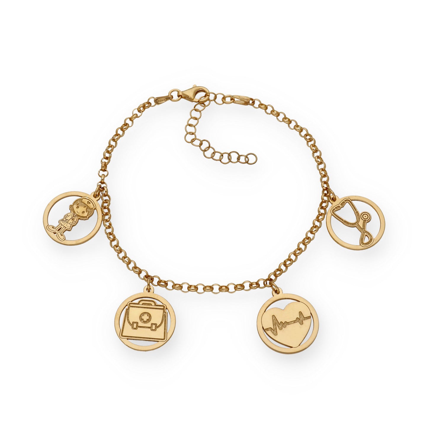 Pulsera Charms de Médico en Plata Bañada en Oro 18K