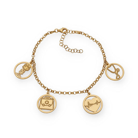Pulsera Charms de Médico en Plata Bañada en Oro 18K