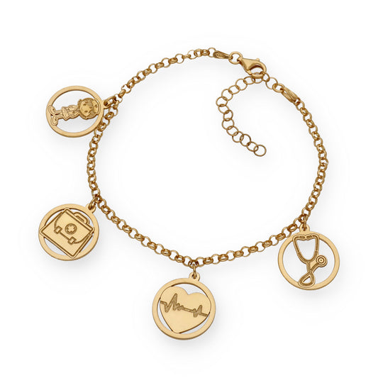 Pulsera Charms de Médico en Plata Bañada en Oro 18K