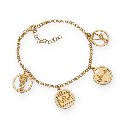 Pulsera Charms de Médico en Plata Bañada en Oro 18K