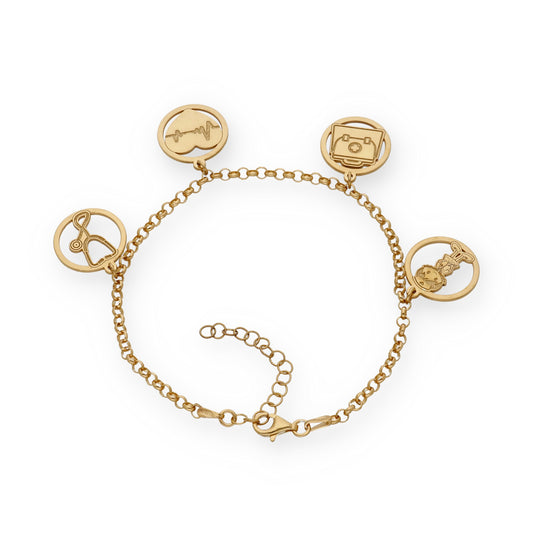 Pulsera Charms de Médico en Plata Bañada en Oro 18K
