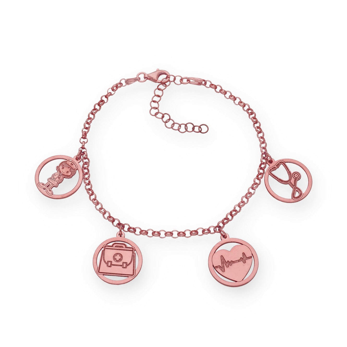 Pulsera Charms de Médico en Plata Bañada en Oro Rosa 18K