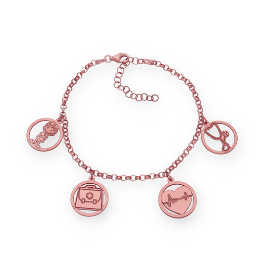 Pulsera Charms de Médico en Plata Bañada en Oro Rosa 18K