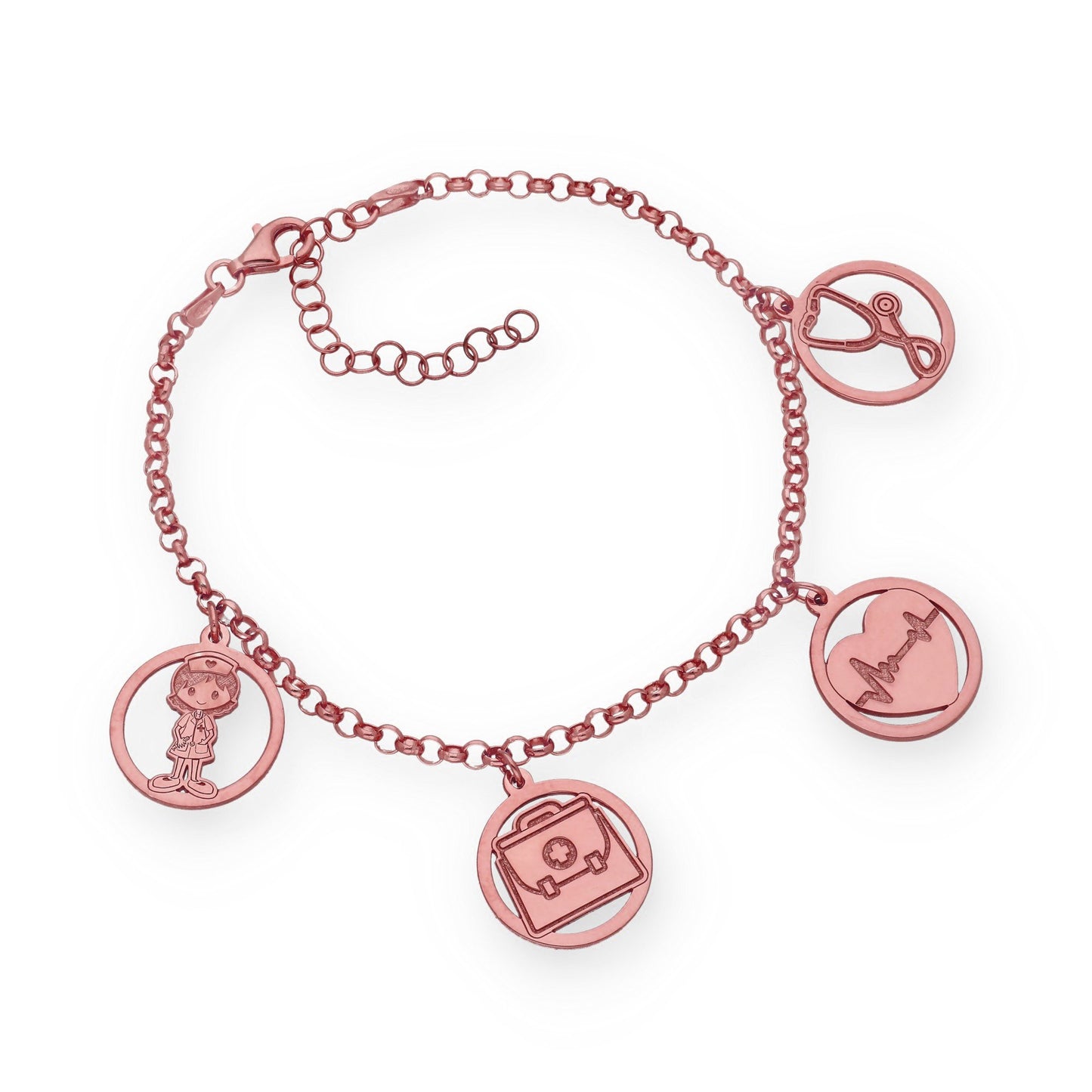 Pulsera Charms de Médico en Plata Bañada en Oro Rosa 18K