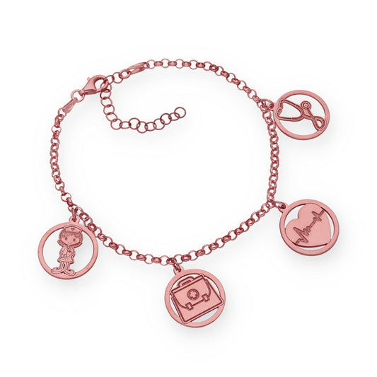 Pulsera Charms de Médico en Plata Bañada en Oro Rosa 18K
