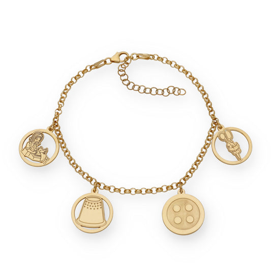 Pulsera Charms de Modista en Plata Bañada en Oro 18K