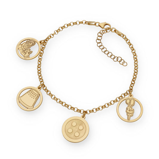 Pulsera Charms de Modista en Plata Bañada en Oro 18K