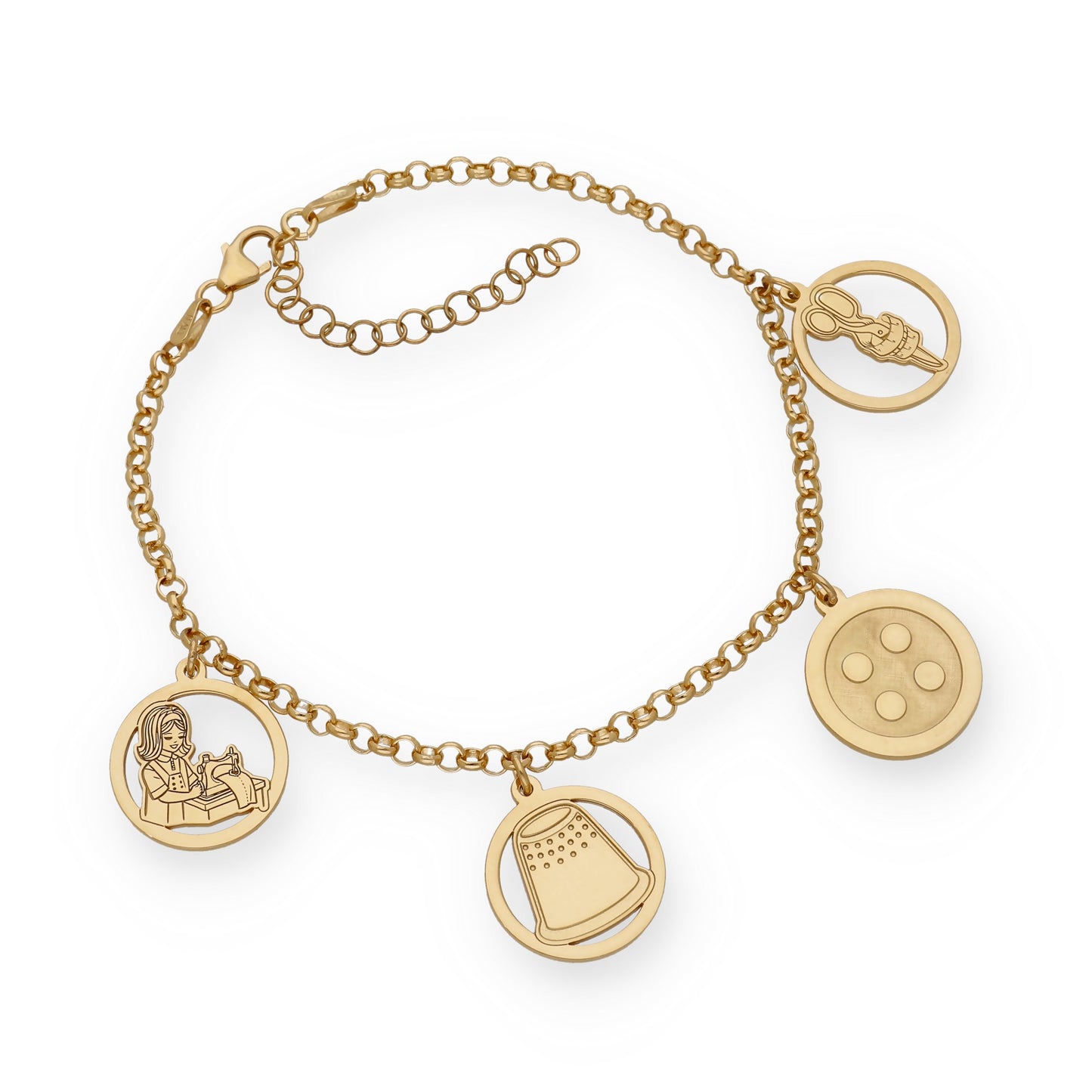 Pulsera Charms de Modista en Plata Bañada en Oro 18K