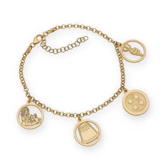 Pulsera Charms de Modista en Plata Bañada en Oro 18K