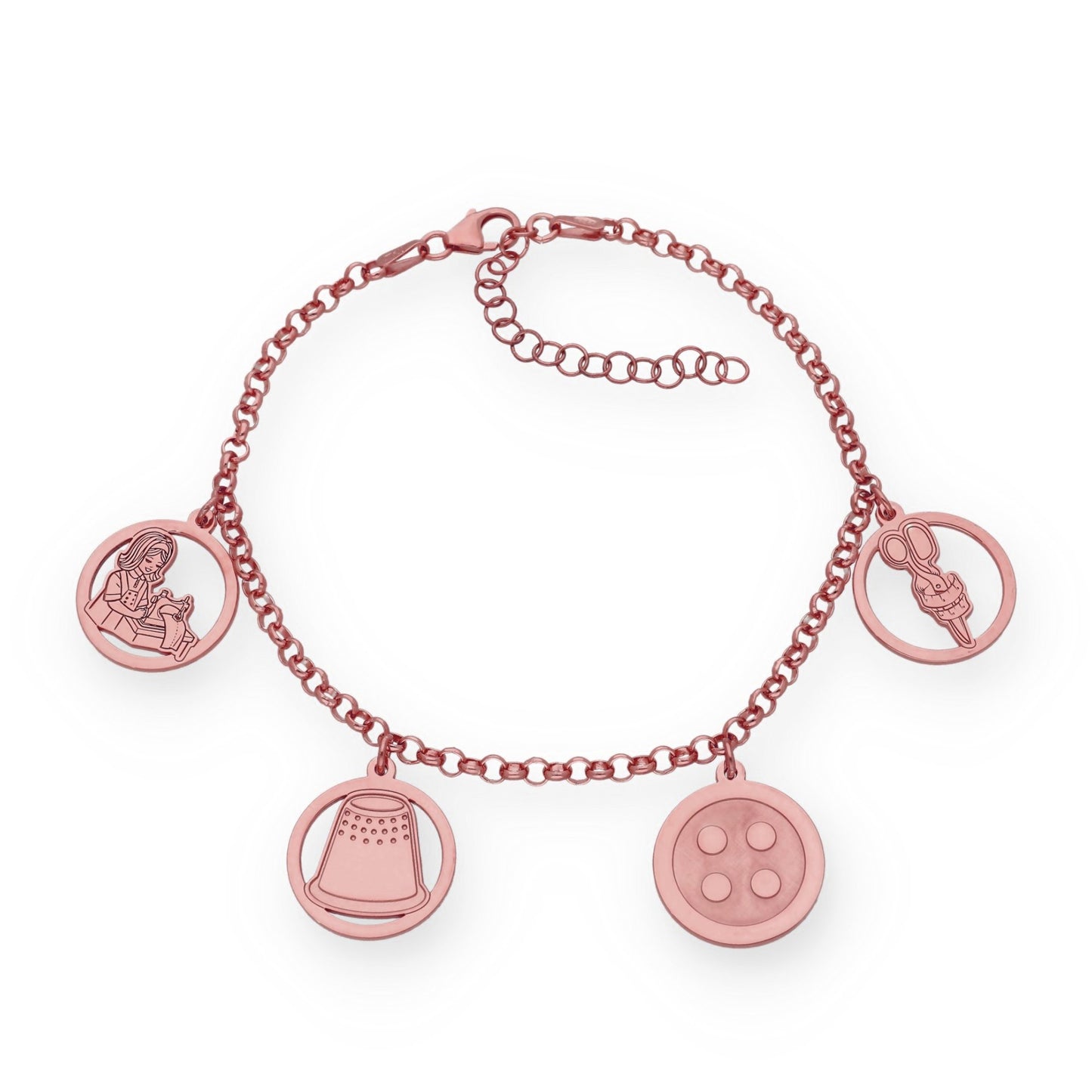Pulsera Charms de Modista en Plata Bañada en Oro Rosa 18K