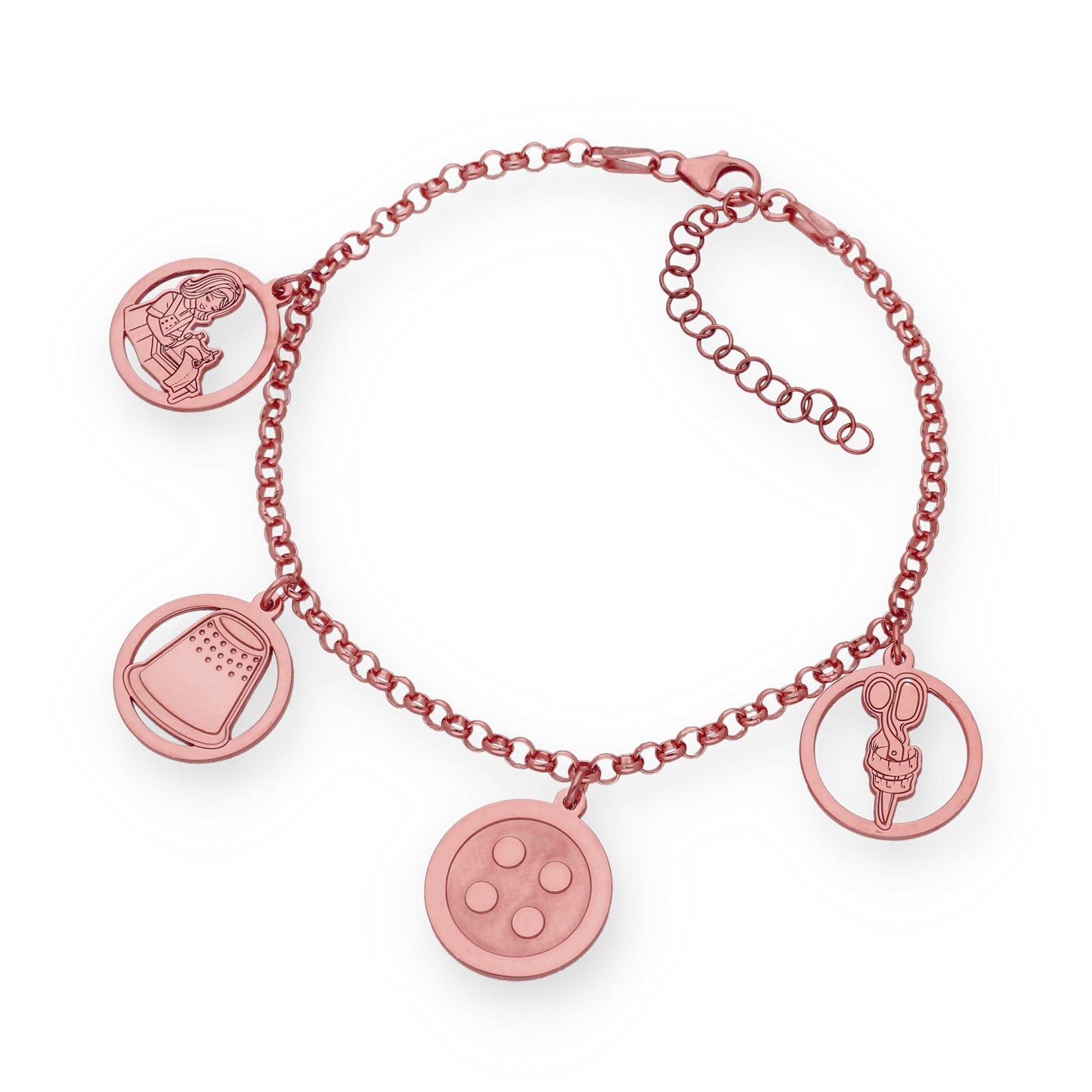 Pulsera Charms de Modista en Plata Bañada en Oro Rosa 18K