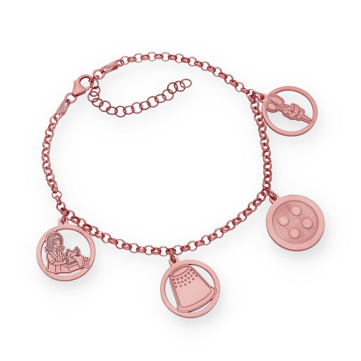 Pulsera Charms de Modista en Plata Bañada en Oro Rosa 18K