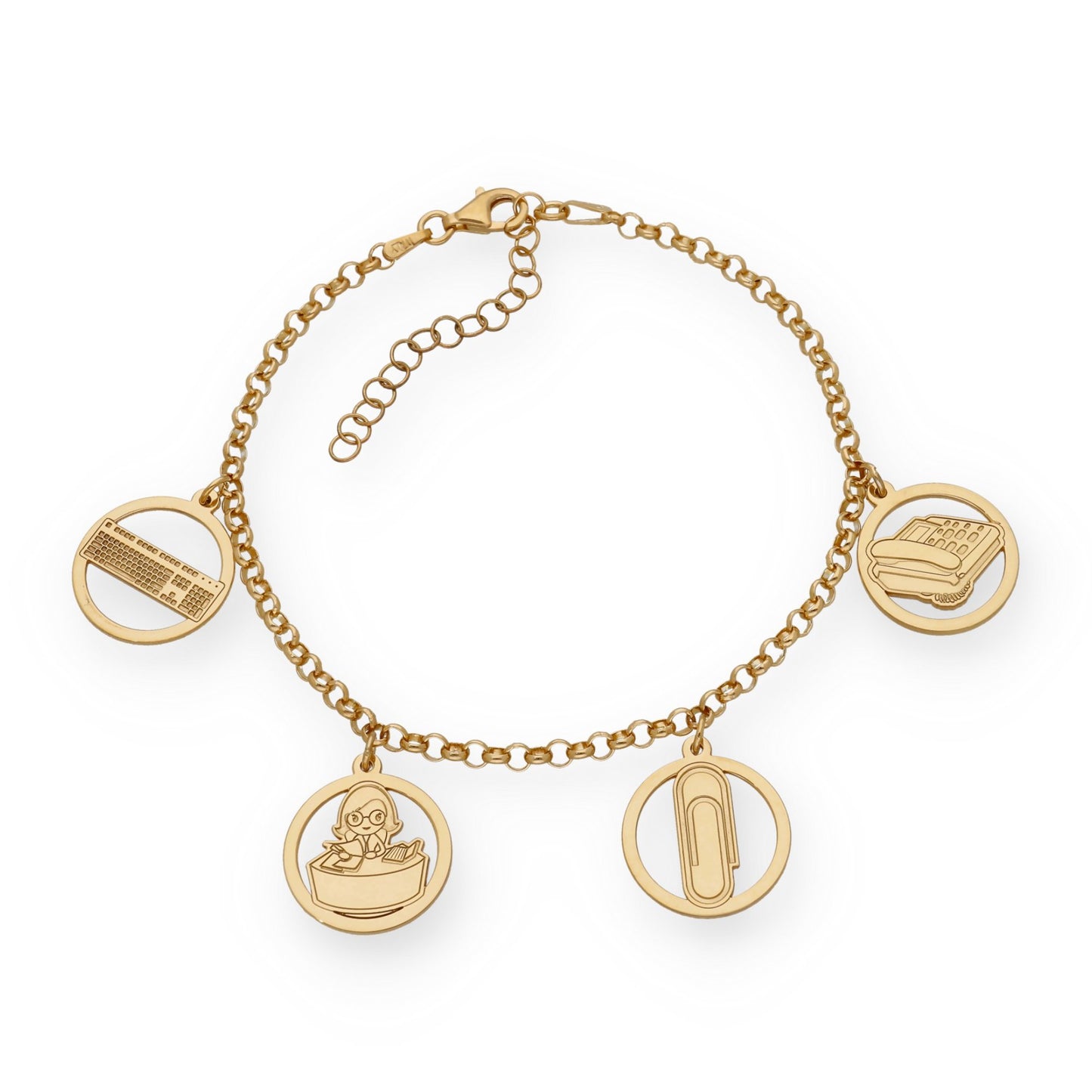 Pulsera Charms de Oficinista en Plata Bañada en Oro 18K