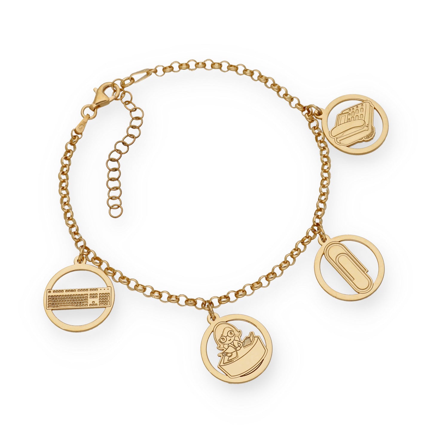 Pulsera Charms de Oficinista en Plata Bañada en Oro 18K