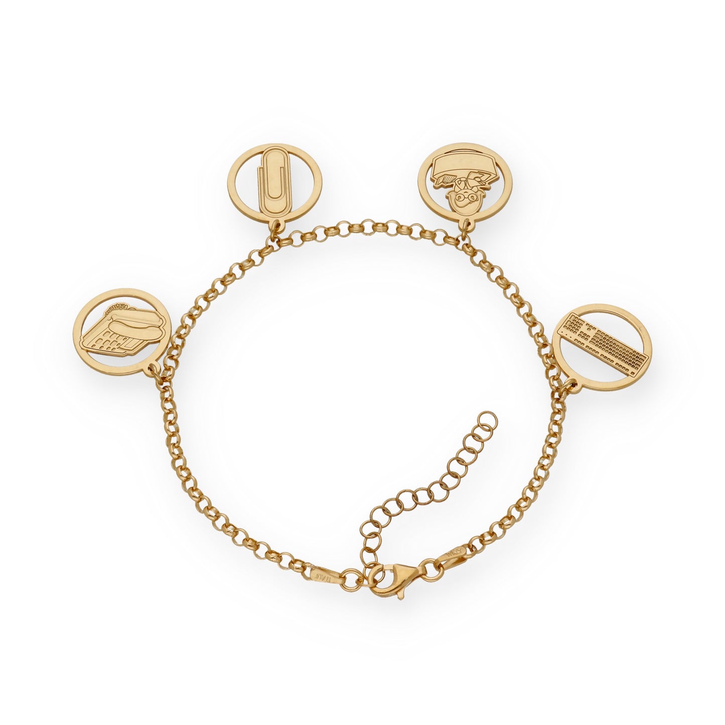 Pulsera Charms de Oficinista en Plata Bañada en Oro 18K