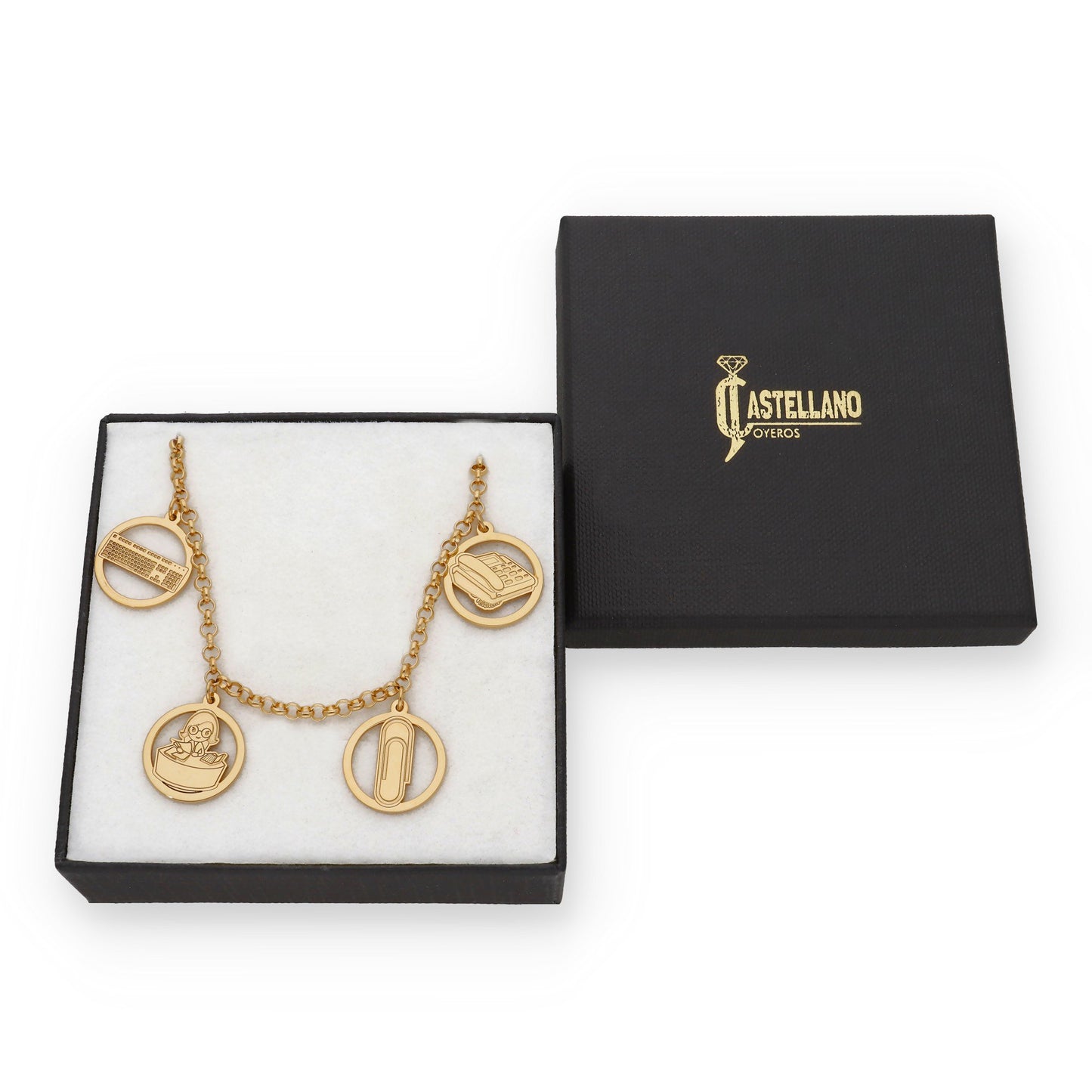 Pulsera Charms de Oficinista en Plata Bañada en Oro 18K