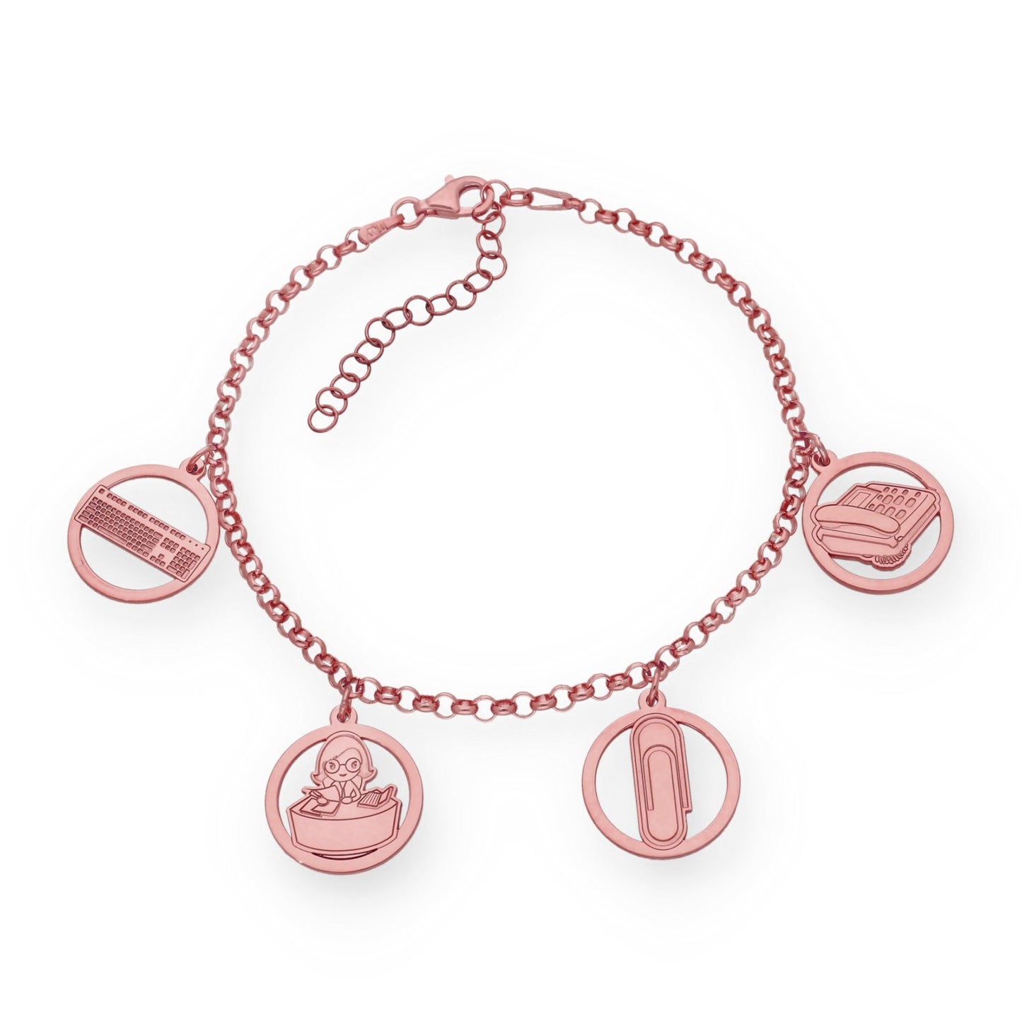 Pulsera Charms de Oficinista en Plata Bañada en Oro Rosa 18K