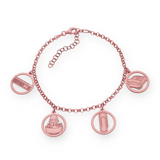Pulsera Charms de Oficinista en Plata Bañada en Oro Rosa 18K