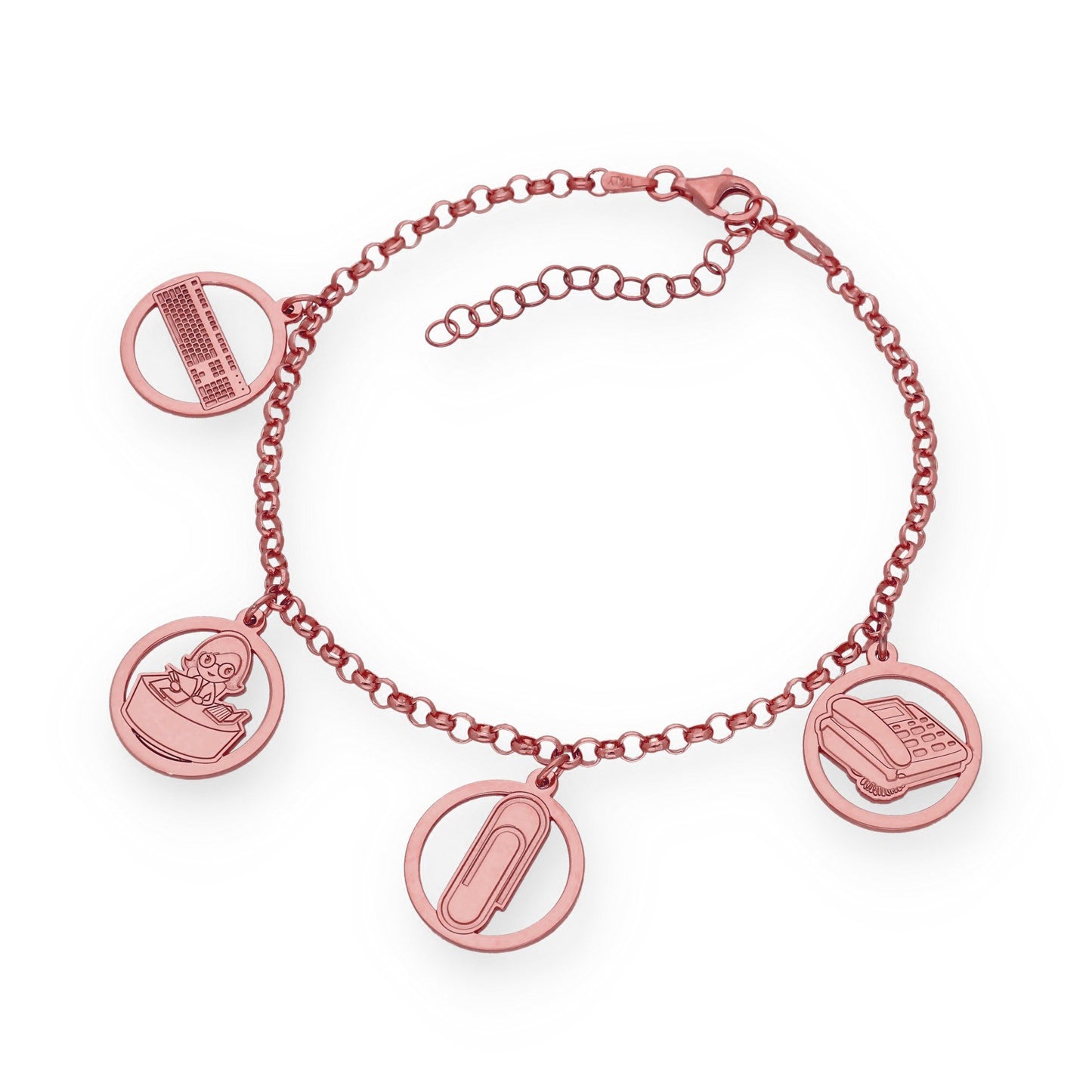 Pulsera Charms de Oficinista en Plata Bañada en Oro Rosa 18K