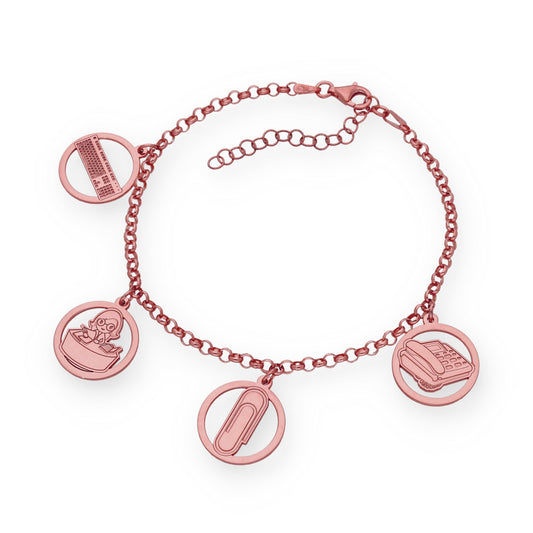 Pulsera Charms de Oficinista en Plata Bañada en Oro Rosa 18K