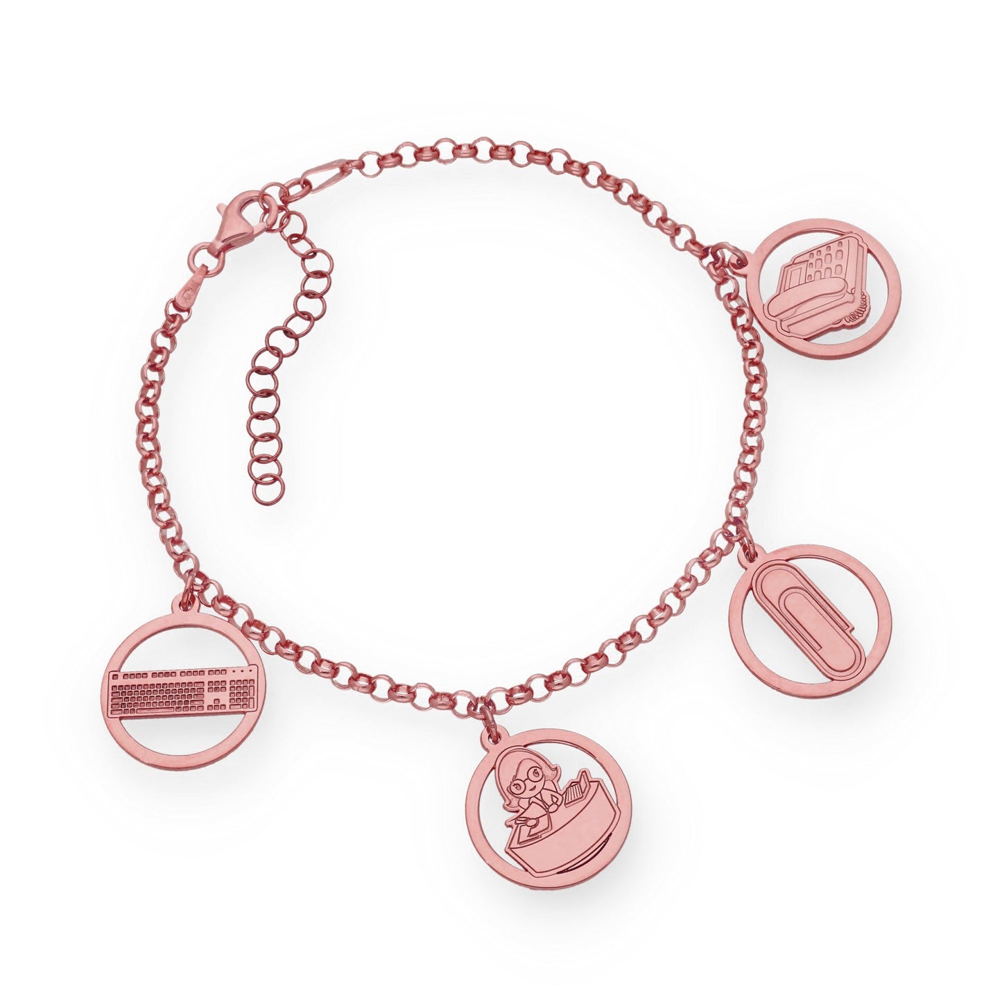 Pulsera Charms de Oficinista en Plata Bañada en Oro Rosa 18K