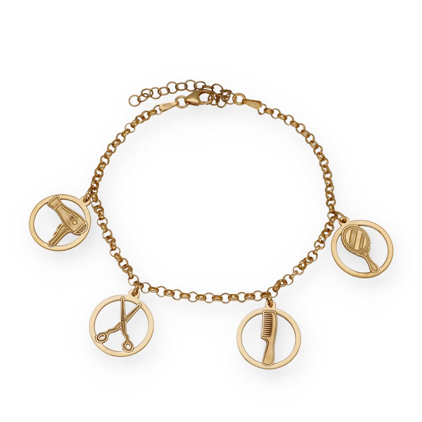 Pulsera Charms de Peluquería en Plata Bañada en Oro 18K