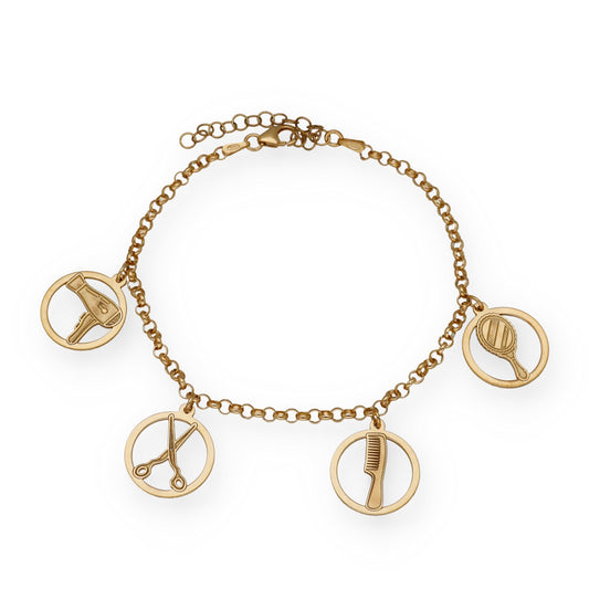 Pulsera Charms de Peluquería en Plata Bañada en Oro 18K