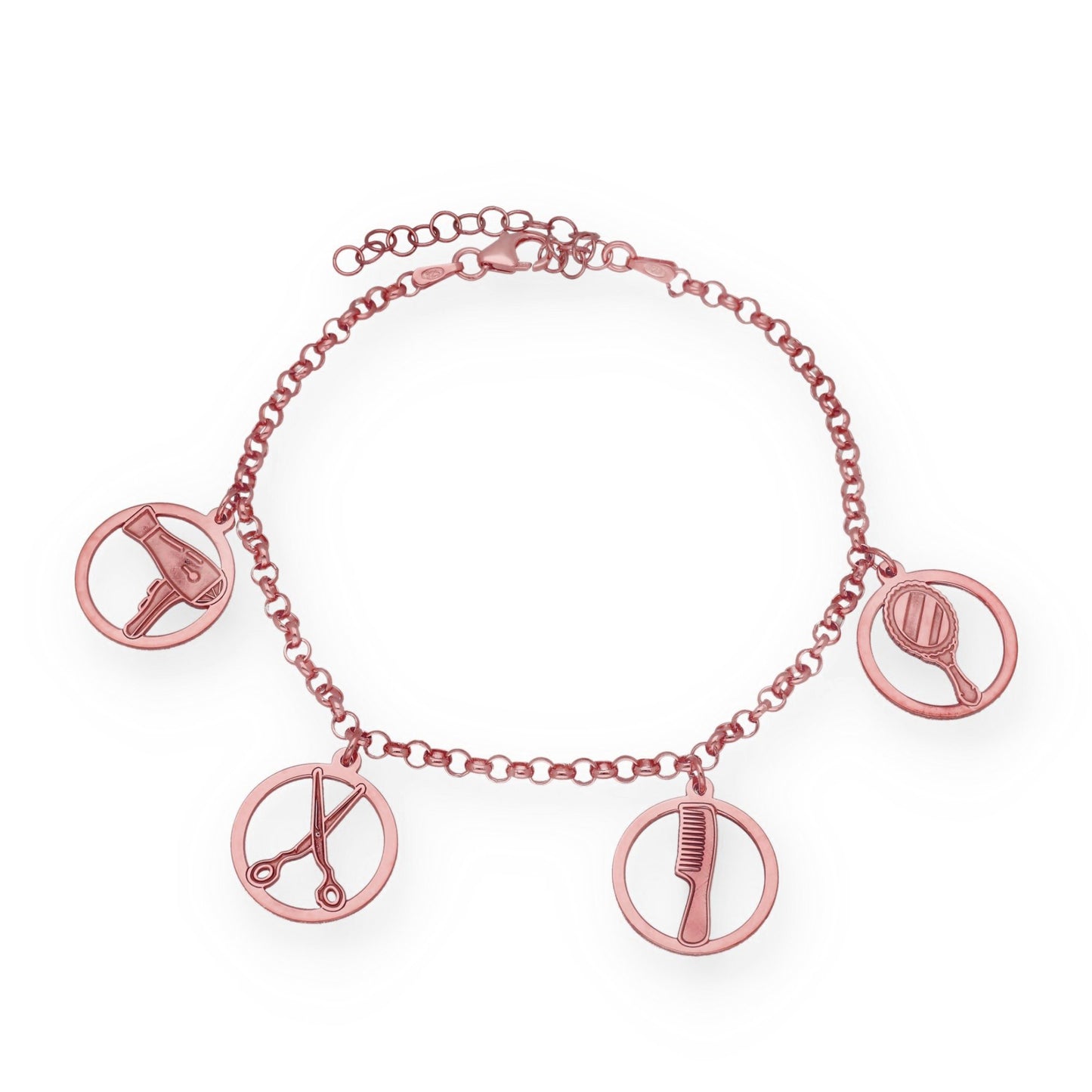 Pulsera Charms de Peluquería en Plata Bañada en Oro Rosa 18K