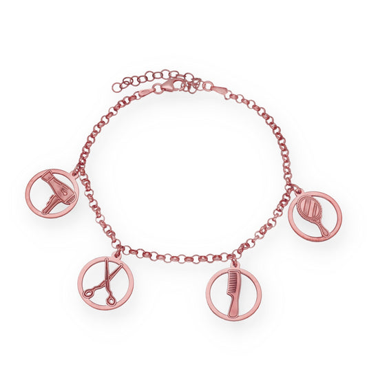 Pulsera Charms de Peluquería en Plata Bañada en Oro Rosa 18K