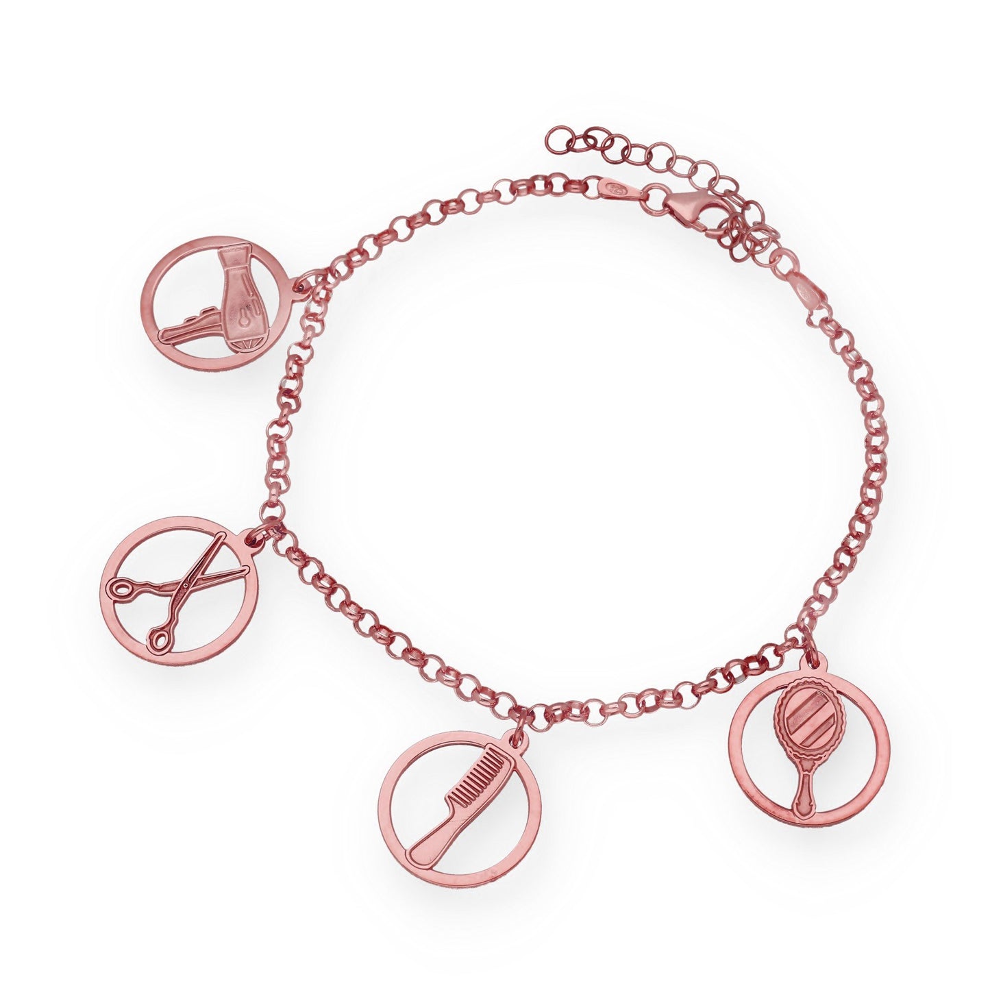 Pulsera Charms de Peluquería en Plata Bañada en Oro Rosa 18K
