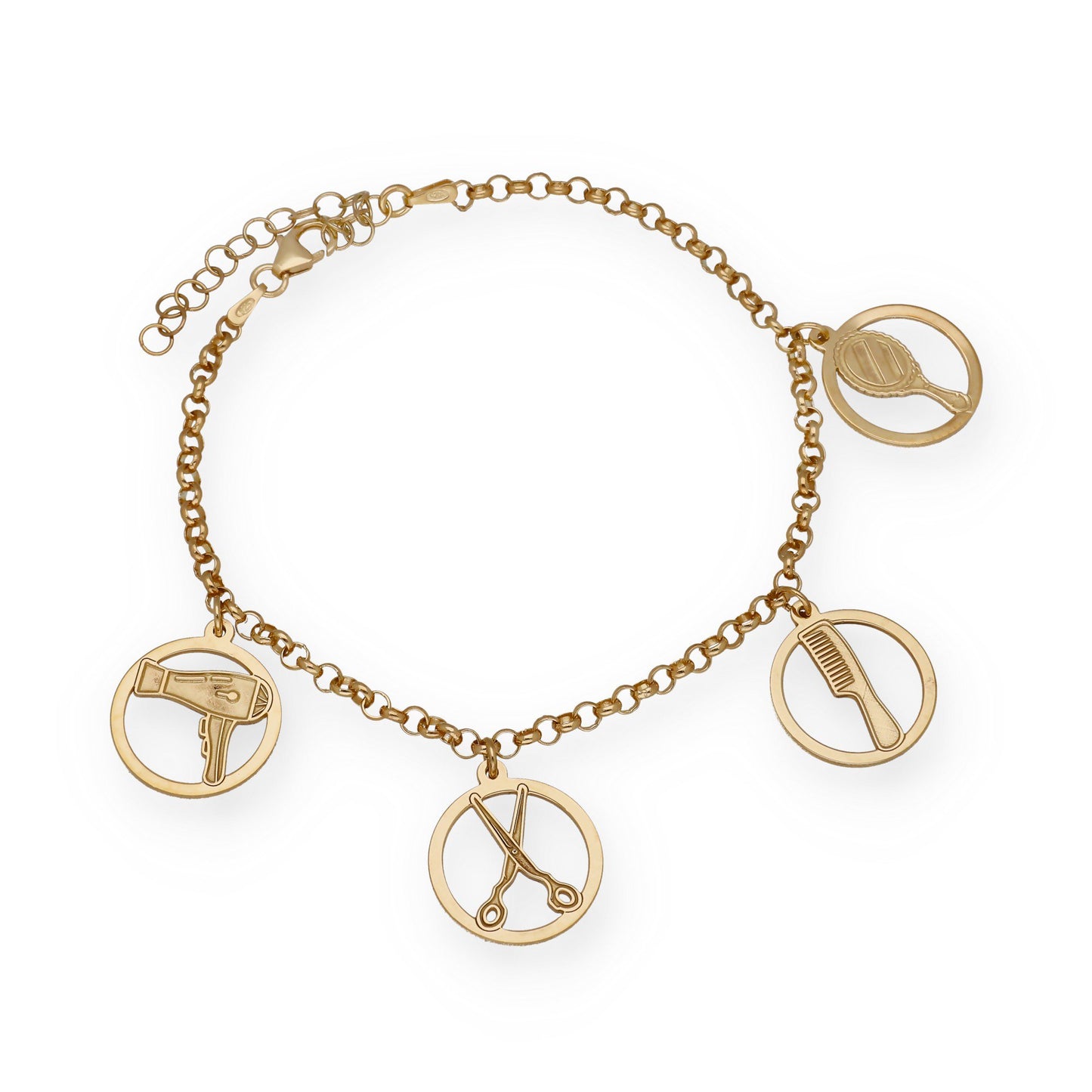 Pulsera Charms de Peluquería en Plata Bañada en Oro 18K