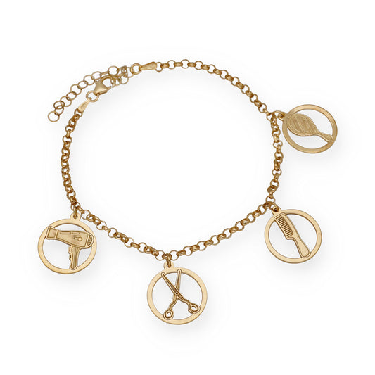Pulsera Charms de Peluquería en Plata Bañada en Oro 18K