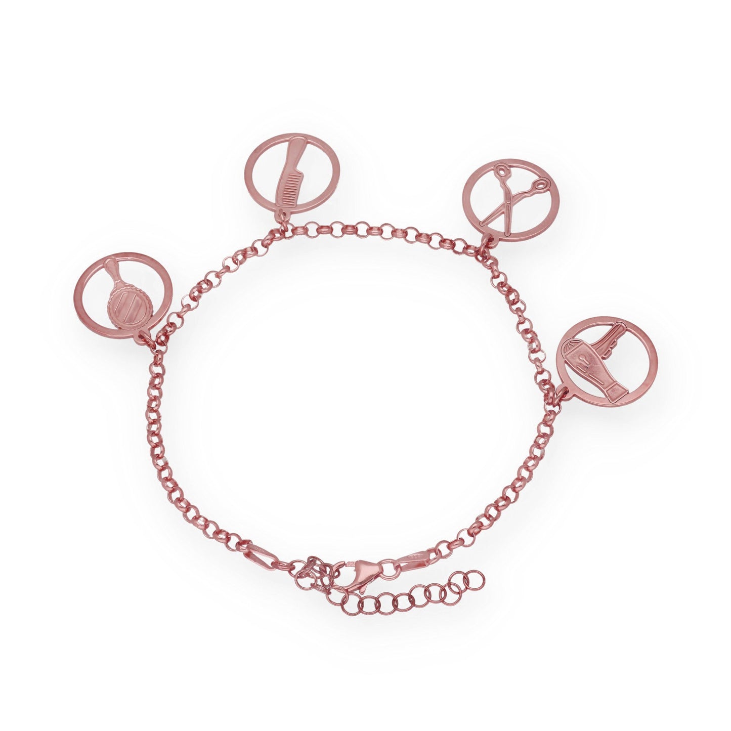 Pulsera Charms de Peluquería en Plata Bañada en Oro Rosa 18K