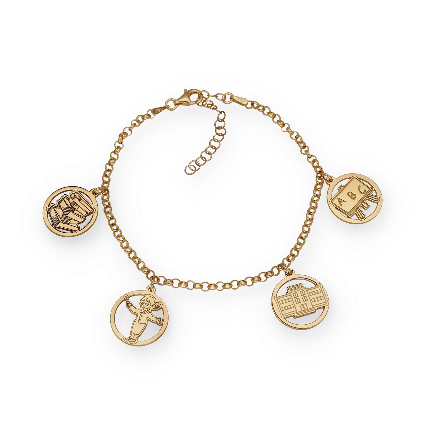 Pulsera Charms de Profesora en Plata Bañada en Oro 18K