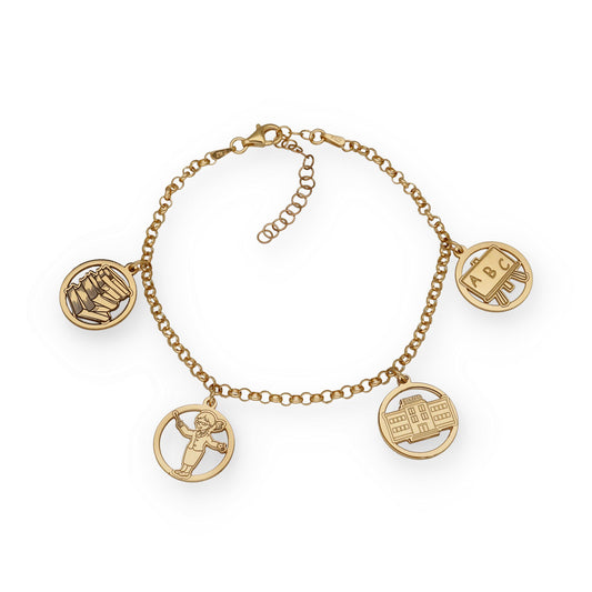 Pulsera Charms de Profesora en Plata Bañada en Oro 18K