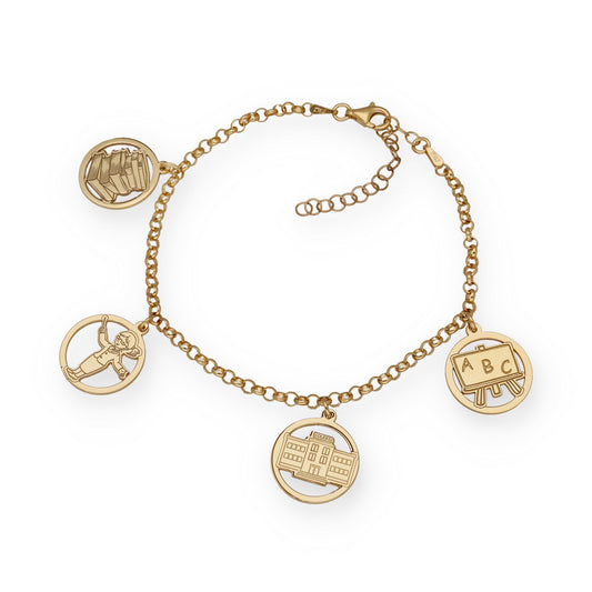 Pulsera Charms de Profesora en Plata Bañada en Oro 18K