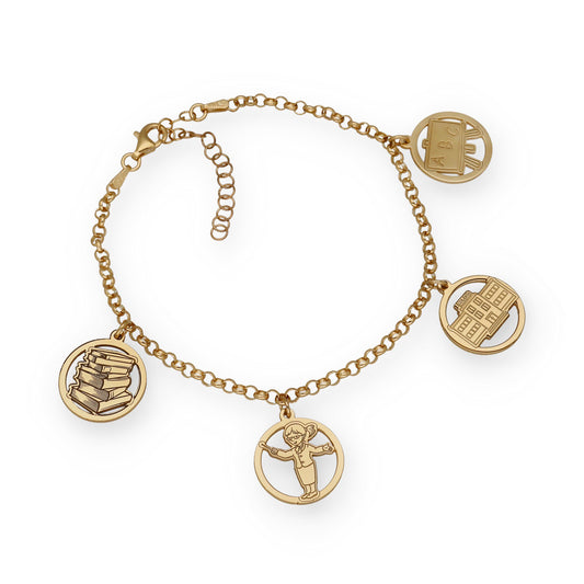 Pulsera Charms de Profesora en Plata Bañada en Oro 18K