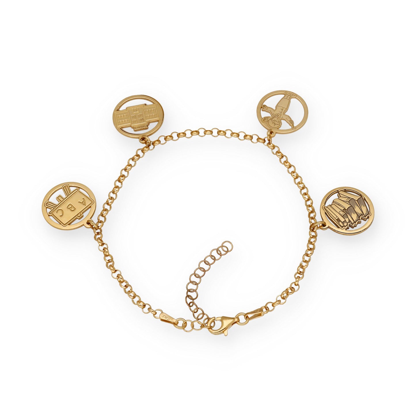 Pulsera Charms de Profesora en Plata Bañada en Oro 18K