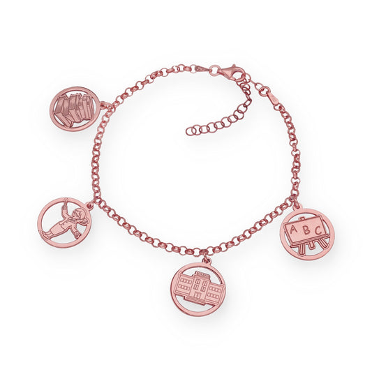 Pulsera Charms de Profesora en Plata Bañada en Oro Rosa 18K