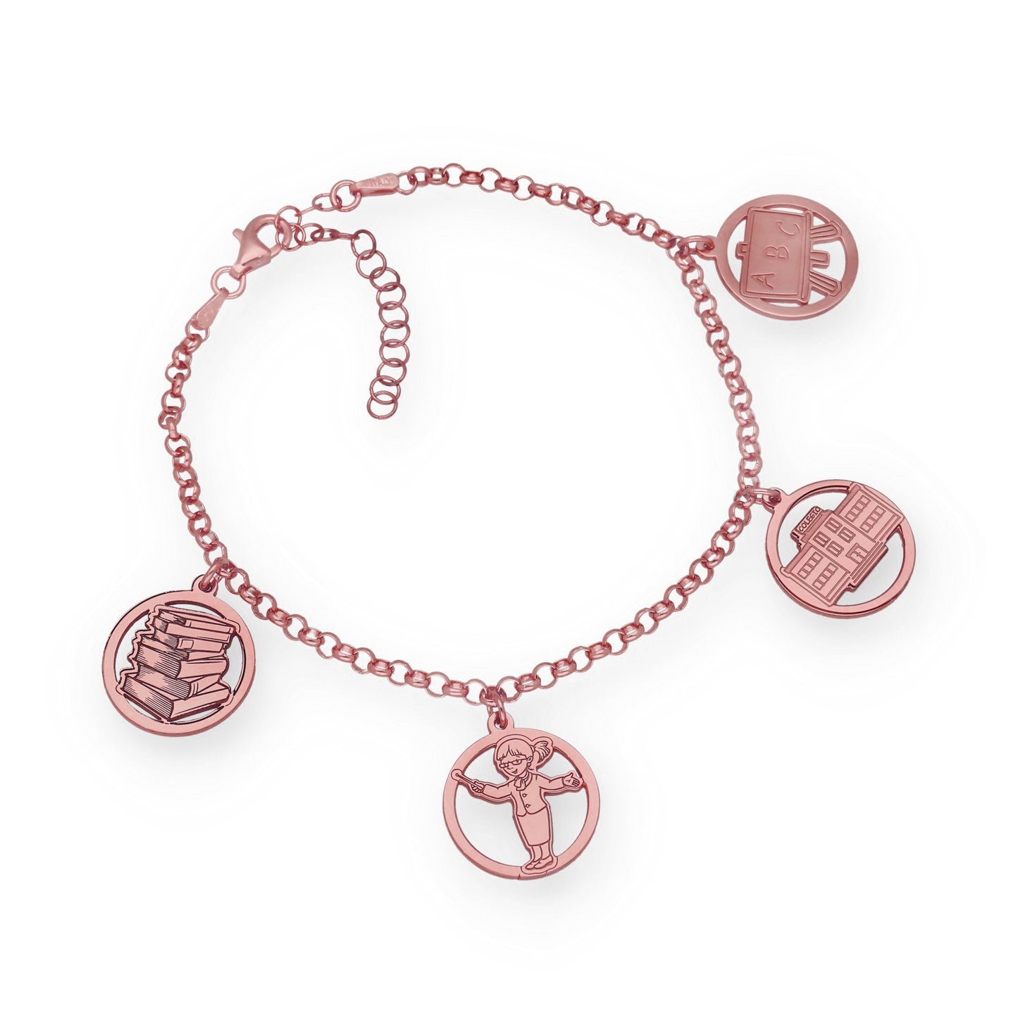 Pulsera Charms de Profesora en Plata Bañada en Oro Rosa 18K