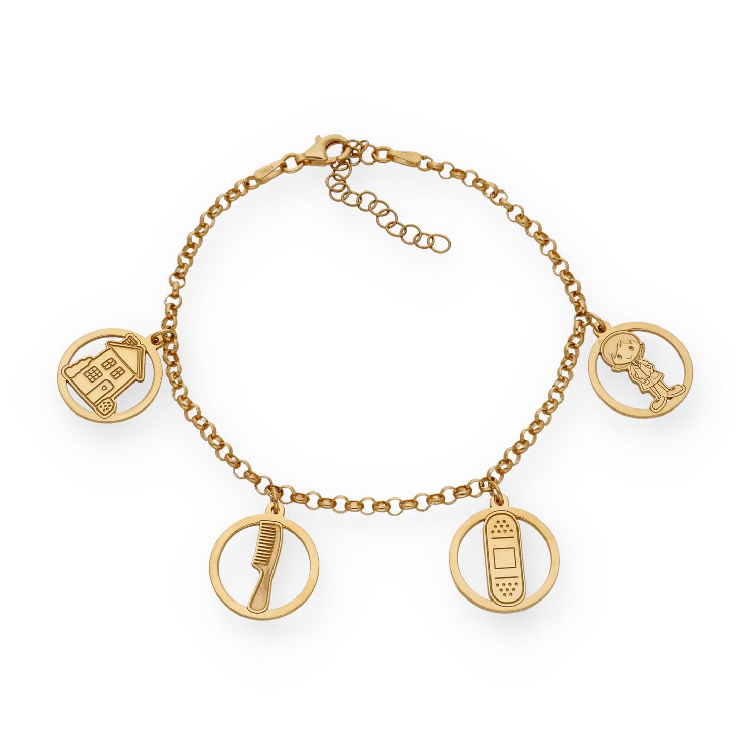 Pulsera Charms de Terapia Ocupacional en Plata Bañada en Oro 18K