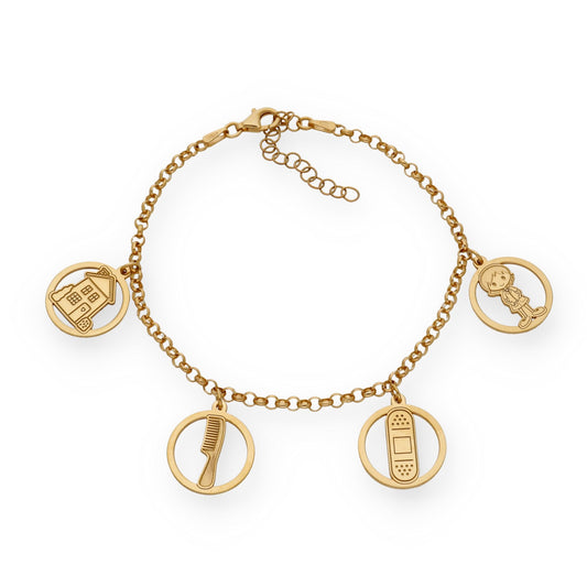 Pulsera Charms de Terapia Ocupacional en Plata Bañada en Oro 18K