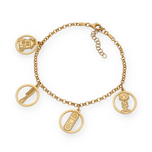 Pulsera Charms de Terapia Ocupacional en Plata Bañada en Oro 18K
