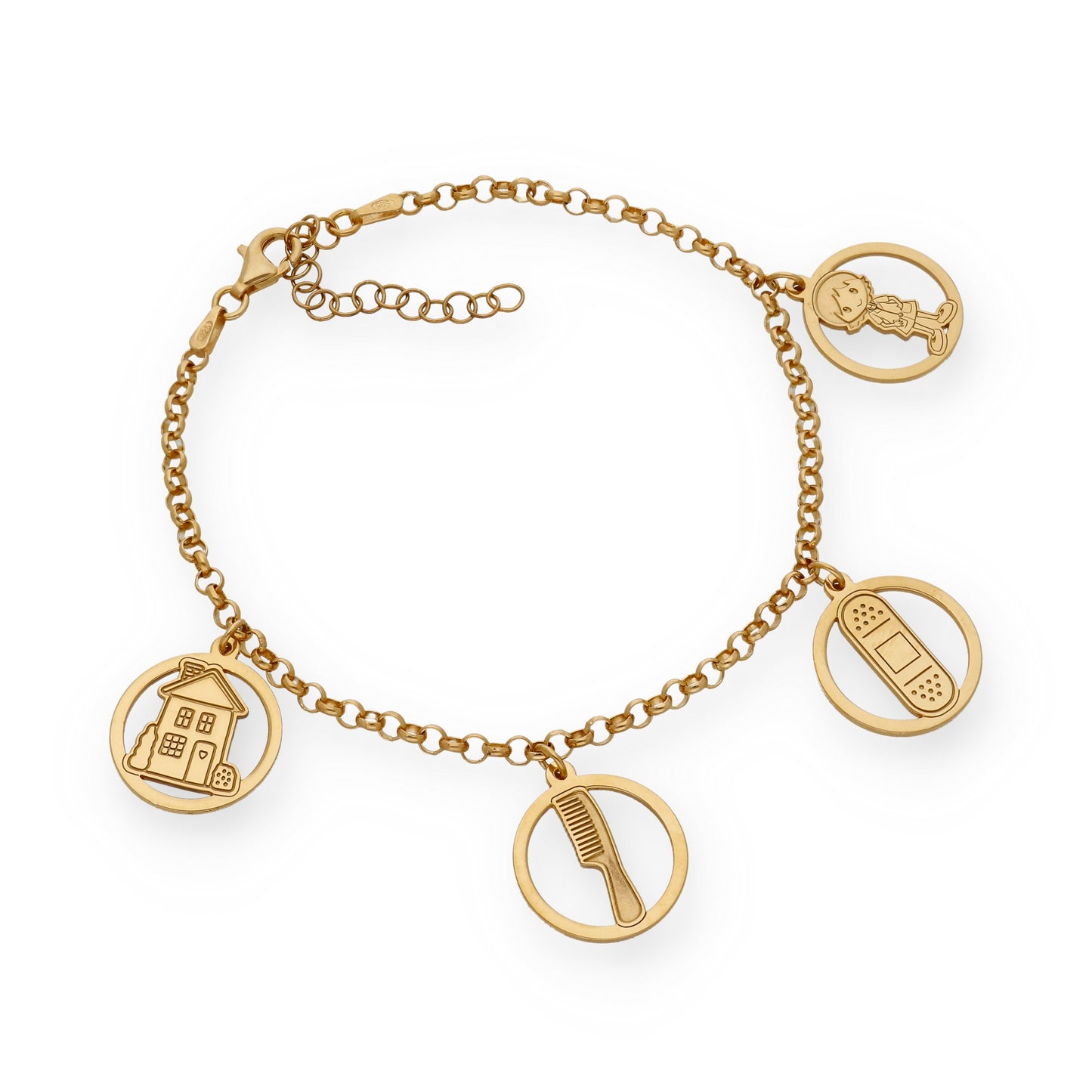 Pulsera Charms de Terapia Ocupacional en Plata Bañada en Oro 18K