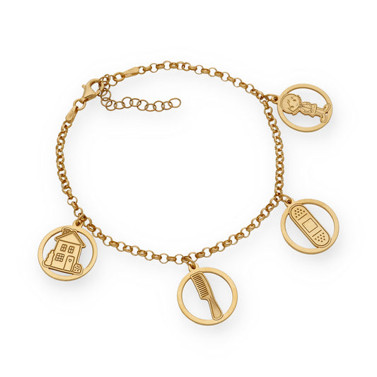 Pulsera Charms de Terapia Ocupacional en Plata Bañada en Oro 18K