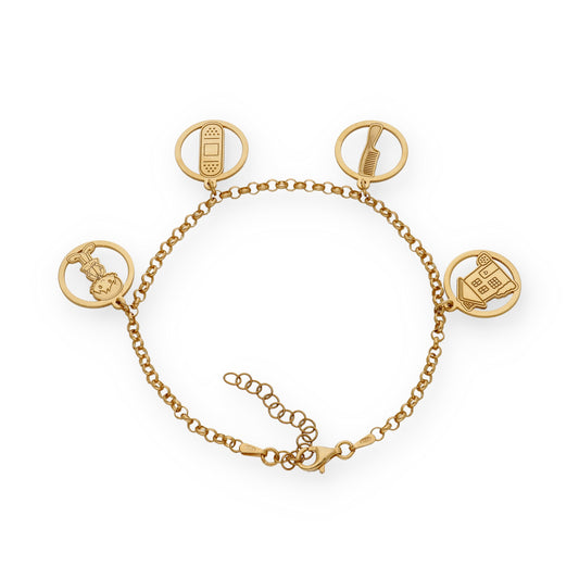 Pulsera Charms de Terapia Ocupacional en Plata Bañada en Oro 18K
