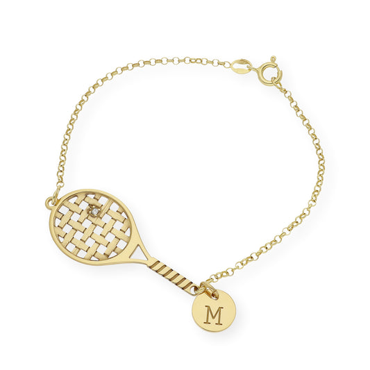 Pulsera Raqueta de Tenis con Circonita en Plata de Ley 925 Bañada en Oro de 18K