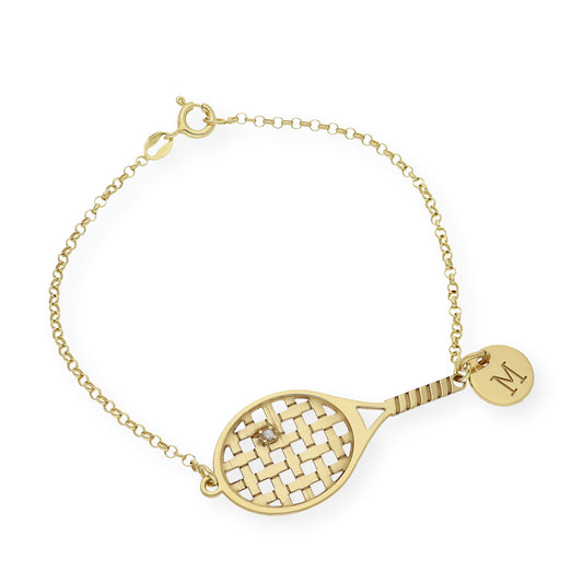 Pulsera Raqueta de Tenis con Circonita en Plata de Ley 925 Bañada en Oro de 18K
