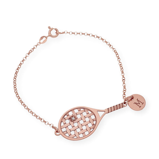 Pulsera Raqueta de Tenis con Circonita en Plata de Ley 925 Bañada en Oro Rosa de 18K